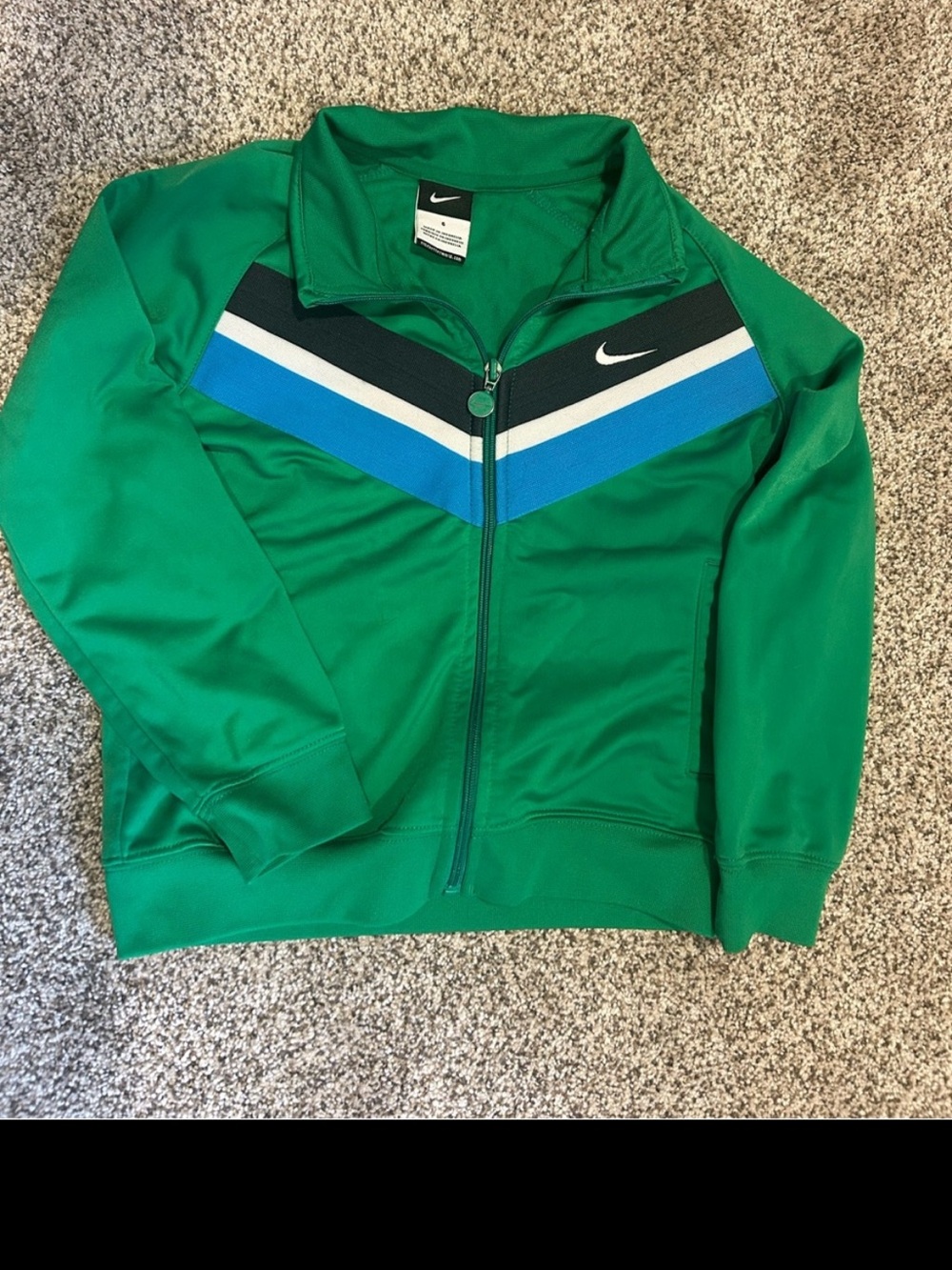 Nike Green Track Jacket with Blue, White & Black Chevron boys size 6 vintage 90s